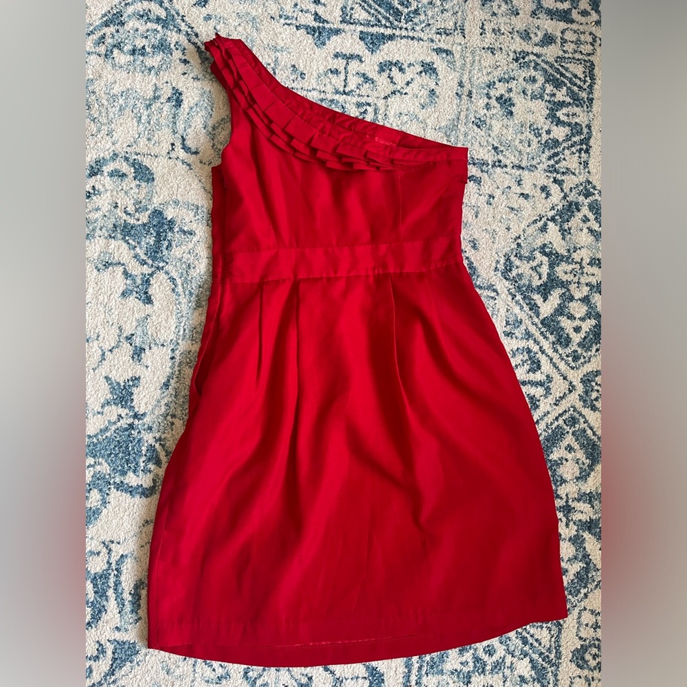 The Limited One Shoulder Red Dress with Pockets, size 8